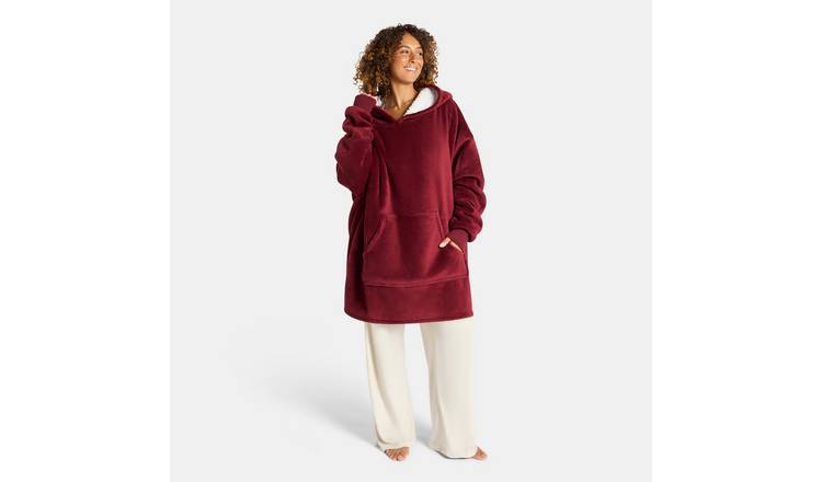 OHS Coral Fleece Hoodie Blanket - One Size - Burgundy