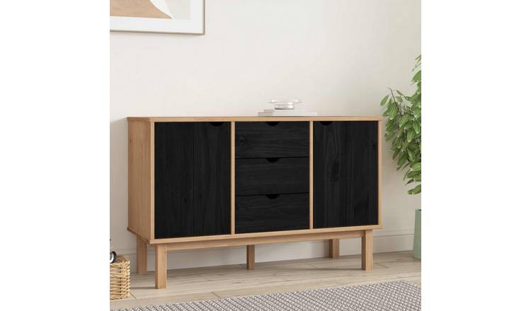 Walplus 2 Drawer Rectangular Solid Pine Sideboard - Black - 113.5 x 43 x 73 cm