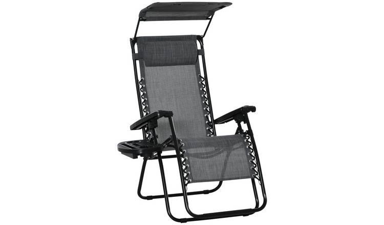 Outsunny Foldable Zero Gravity Reclining Canopy Sun Lounger - Light Grey
