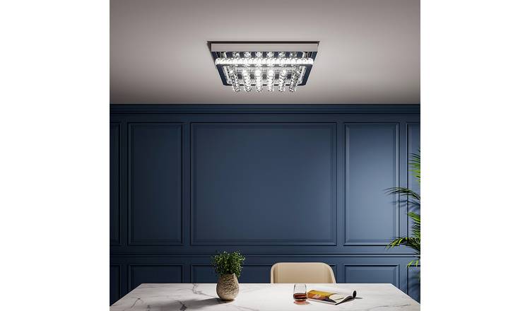 Living and Home Crystal LED Flush Ceiling Light - Chrome
