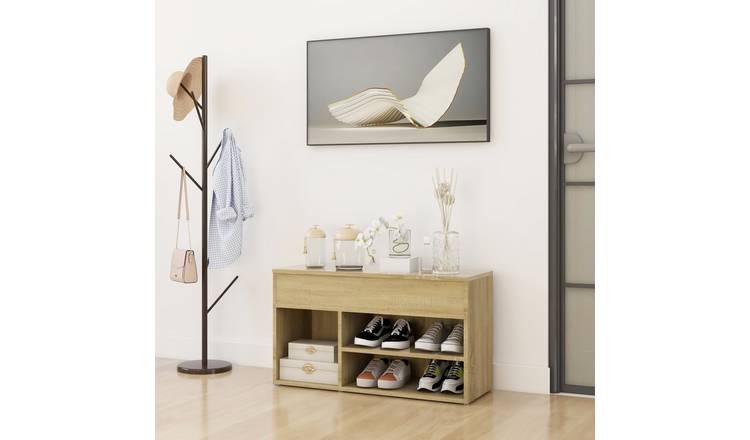 Walplus Engineered Wood Shoe Bench - Sonoma Oak - 80 x 30 x 45 cm