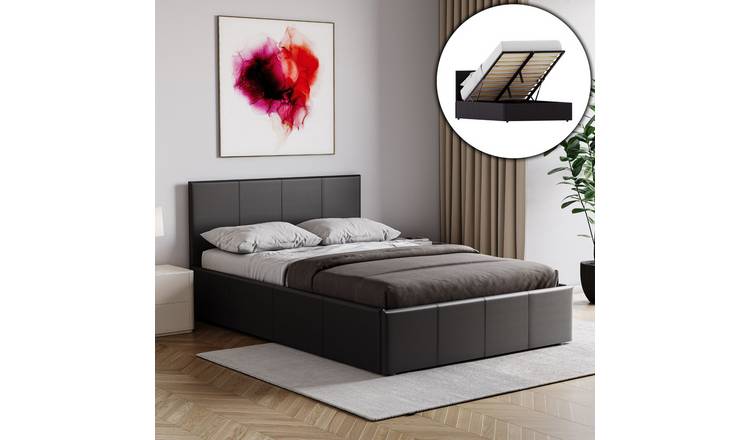 Vida Designs Lisbon Small Double Ottoman Faux Leather Bed With Mattress - Black
