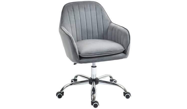 HOMCOM Velvet Adjustable Swivel Office Desk Chair with Rolling Wheels - Grey