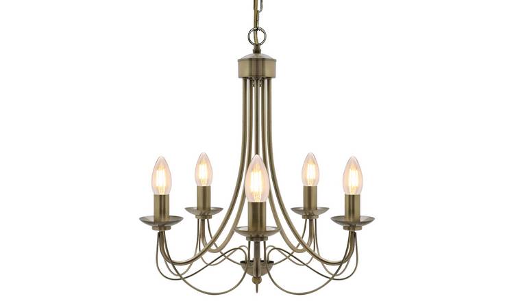 Energy Light Bulbs 5 Light Candle Lantern Ceiling Chandelier - Antique Brass