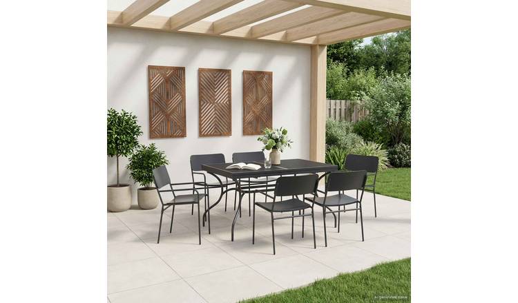 Walplus 7 Piece Steel Garden Dining Set - Anthracite - 212 x 90 x 76 cm