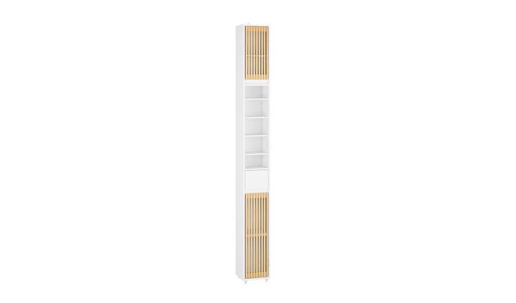 SoBuy 2 Bamboo Door 6 Adjustable Shelf Tall Cabinet - White