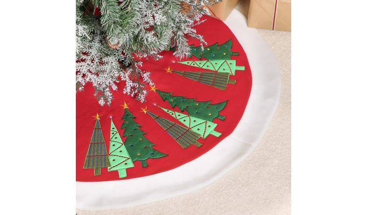 Dibor Fleece Embroidered Tree Skirt - Red 36"