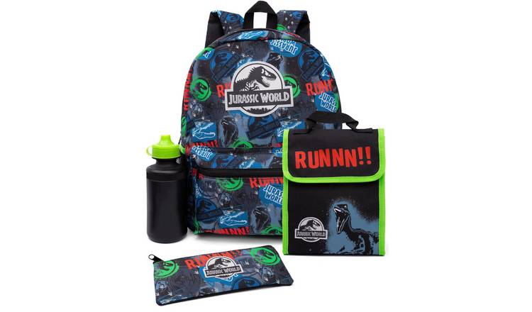 Jurassic World Logo Kids Boys 4 Piece Backpack Set - Black