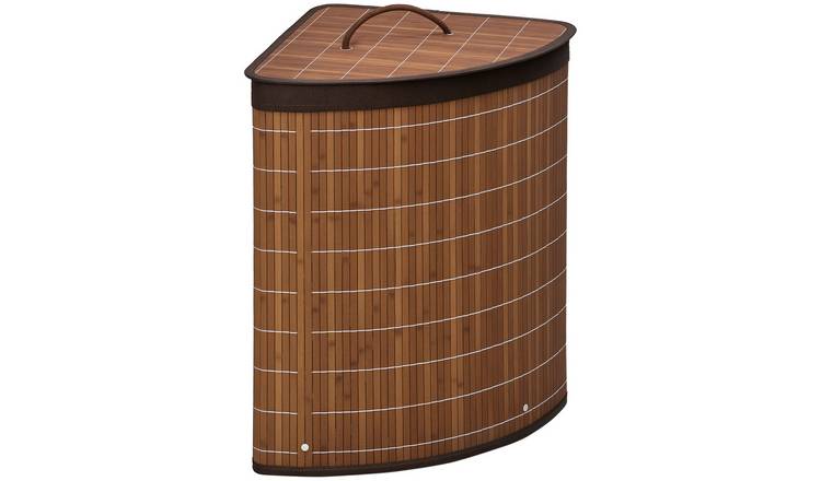 HOMCOM Bamboo Corner Laundry Hamper - Brown