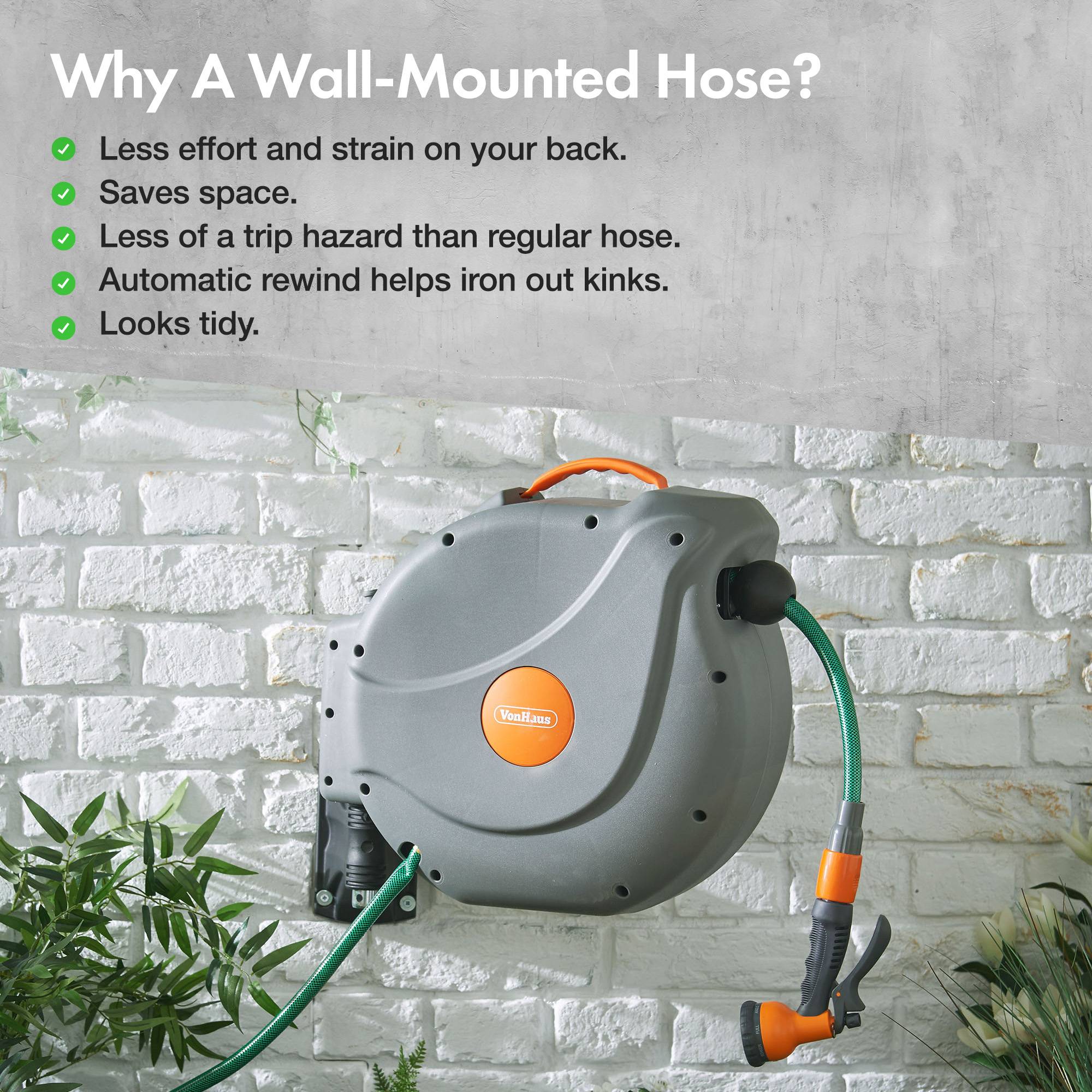 VonHaus 20m Wall Mounted Retractable Garden Hose Reel - Grey - Image 3