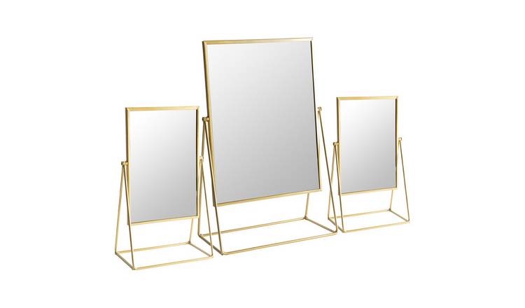 Harbour Housewares 3 Piece Rectangle Dressing Table Mirror Set - Gold - 2 Sizes