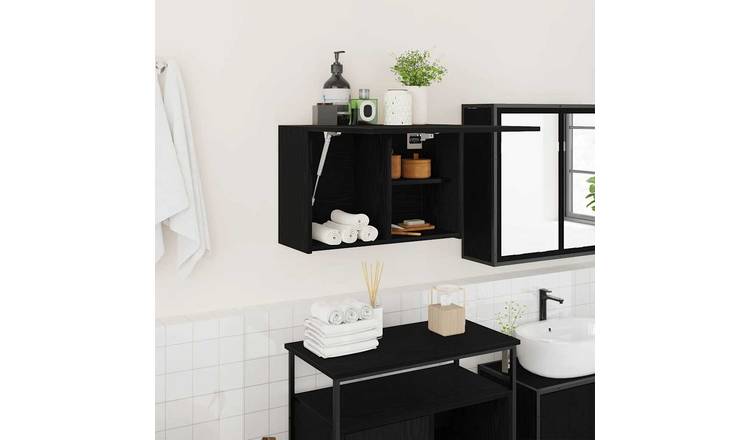 Walplus Engineered Wood Bathroom Wall Cabinet - Black - 60 x 25 x 40 cm