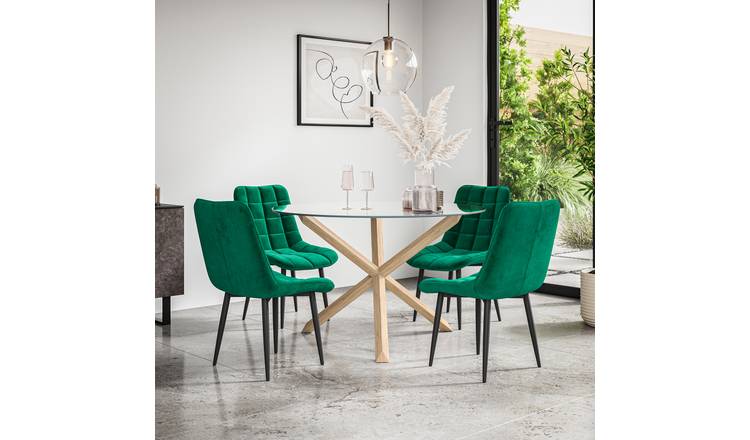 Furniture Online Malvern Nova Glass Top Dining Table & 4 Green Chairs