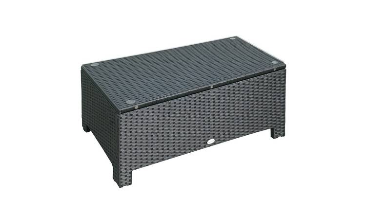 Outsunny PE Rattan Garden Side Table with Tempered Glass Top - Black