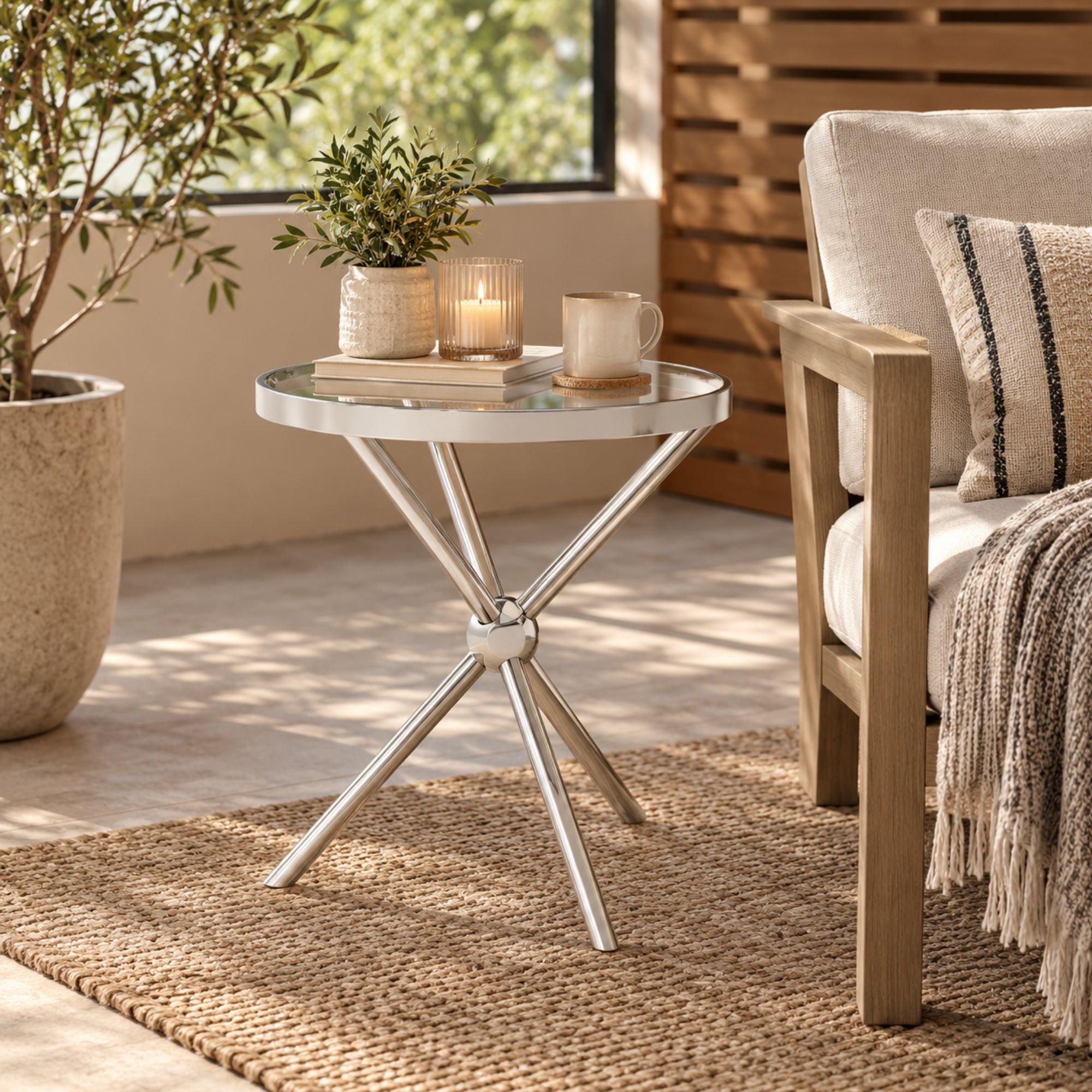 Orsina Novo Round Tempered Glass Side Table - Silver - Image 3