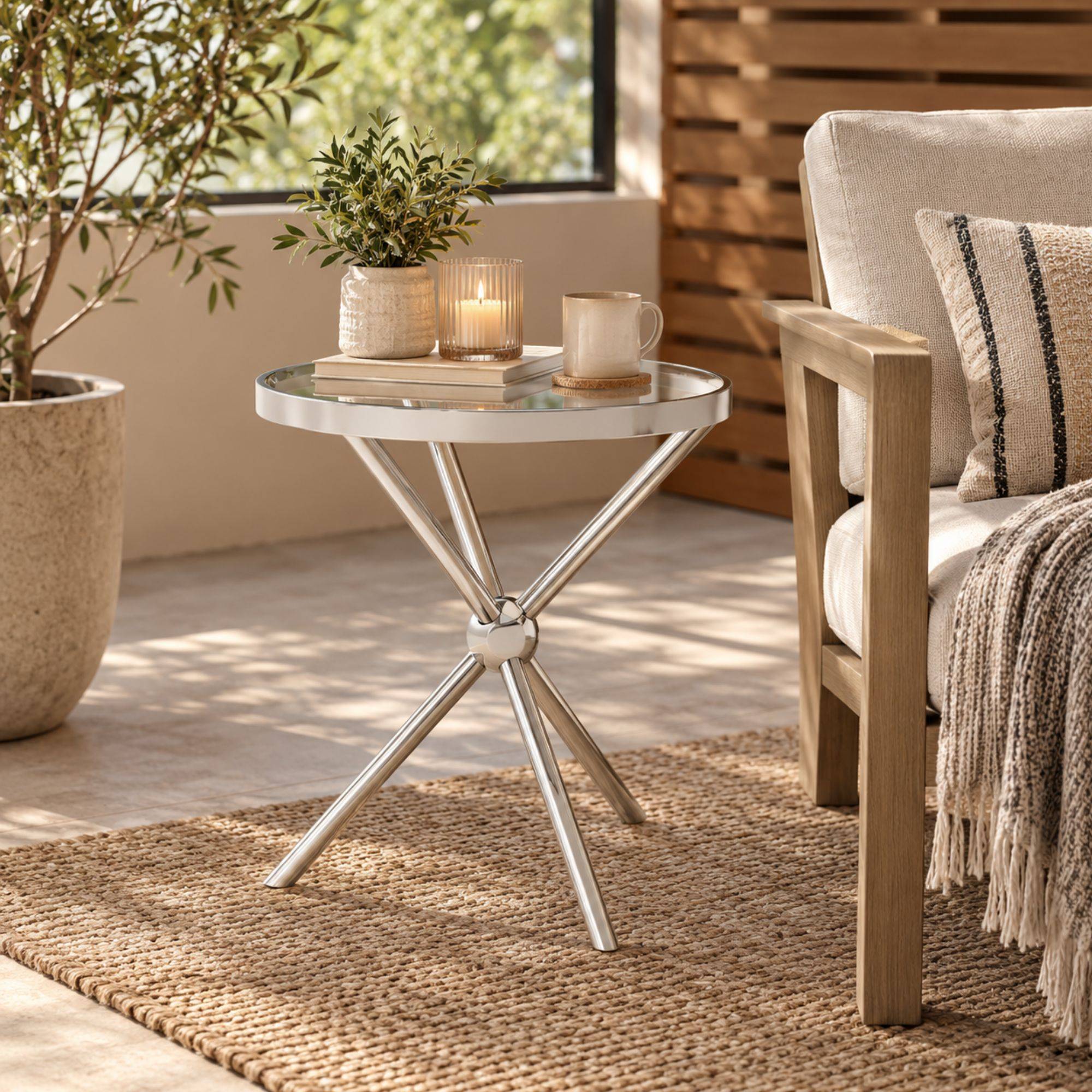 Orsina Novo Round Tempered Glass Side Table - Silver - Image 3