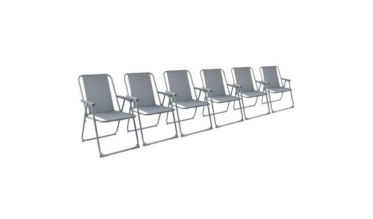 Harbour Housewares Folding Metal Beach Chairs - Grey - Pack of 6