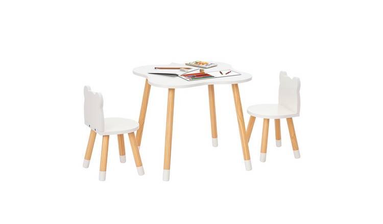 HOMCOM 3 Piece Kids Table and Chairs Set with 2 Bear Shaped Chairs - White