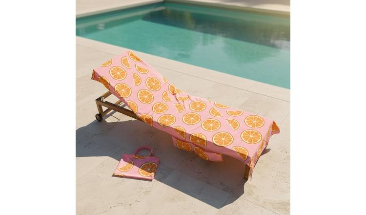 OHS Oranges Microfibre Beach Towel in a Bag - Pink