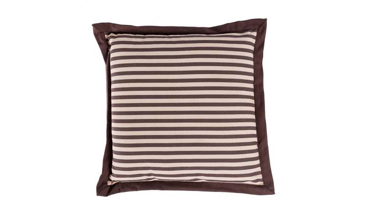 Homescapes Cotton Striped Fringed Seat Pad Cushion - Brown and Beige