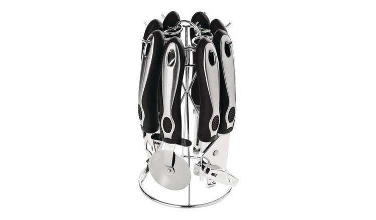 Orsina Barron 6 Piece Kitchen Gadget Set with Stand – Black and Silver