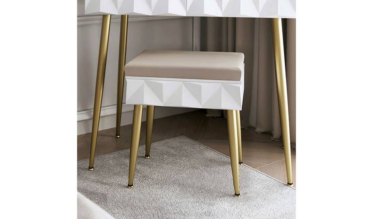 CARME Home Montana Padded Velvet Storage Stool - White/Gold
