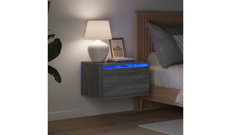 Walplus LED Wall Mounted Bedside Cabinet - Grey and Oak - 50 x 36 x 30 cm