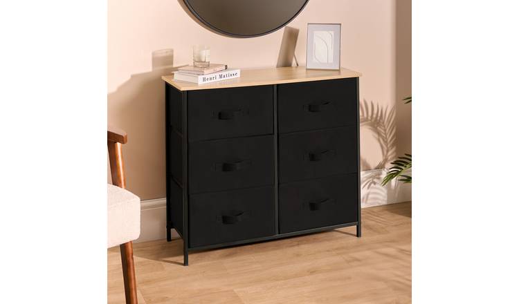 OHS Brooklyn Fabric 6 Drawer Chest - Black