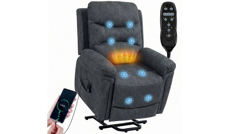 HOMCOM Electric Lift Massage Heated PU Leather Riser Recliner Chair – Grey