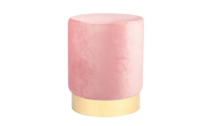 Harbour Housewares Round Velvet Pouffe - Pink