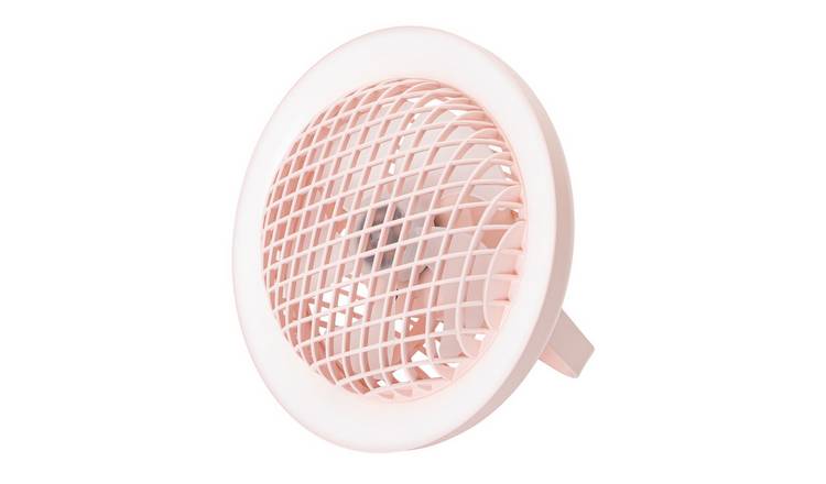 Happy Homewares Soft Pink Rechargeable 3 Speed Fan with LED Desk Lamp - 20cm