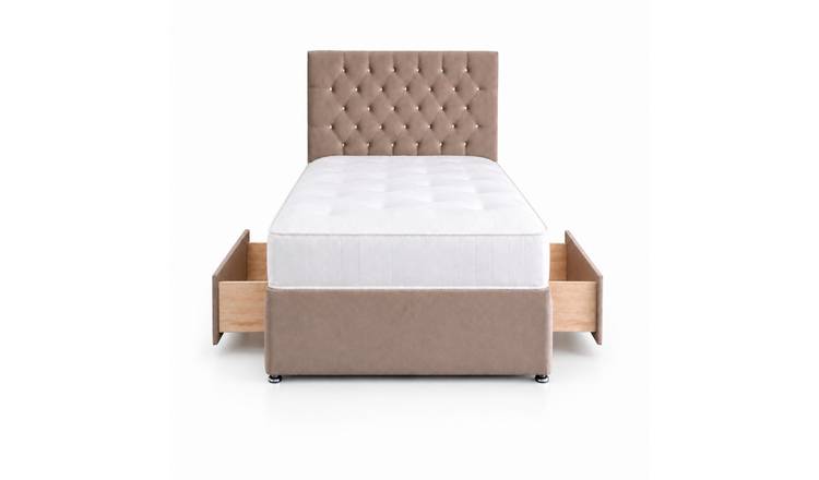 Comfy Deluxe 4ft Small Double       2 Drawer Velvet  Divan Bed Set -  Beige