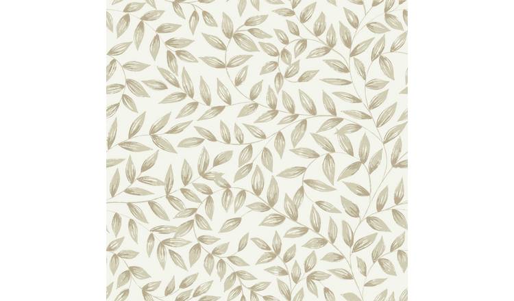 Grandeco Jessy Hand painted Leaf Trail Textured Wallpaper - Neutral Beige