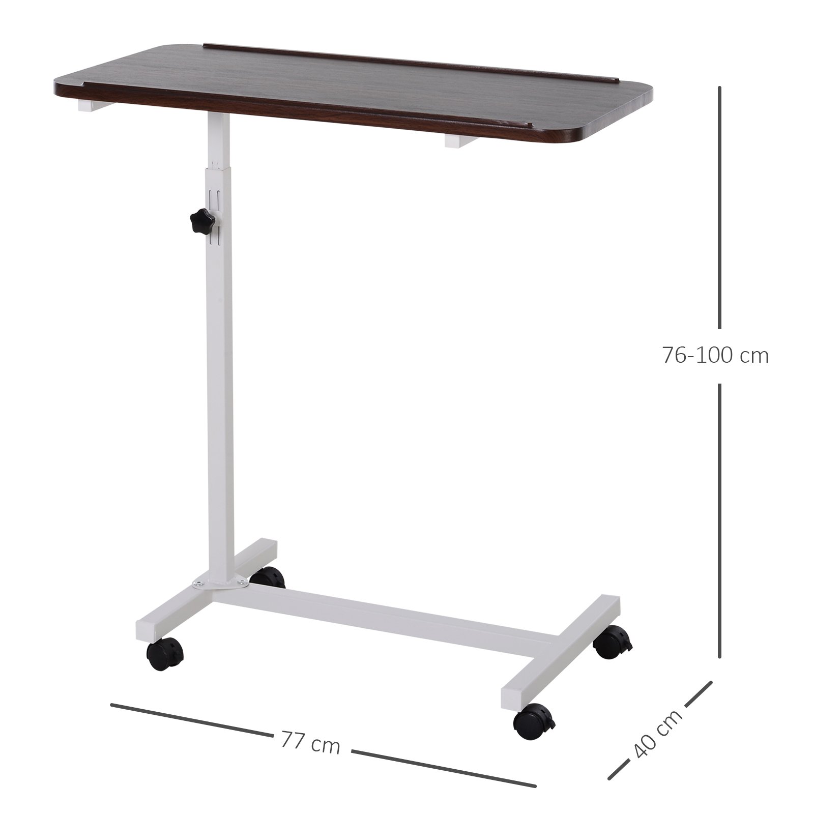 HOMCOM Height Adjustable Over Bed Table with Wheels - Brown - Image 8