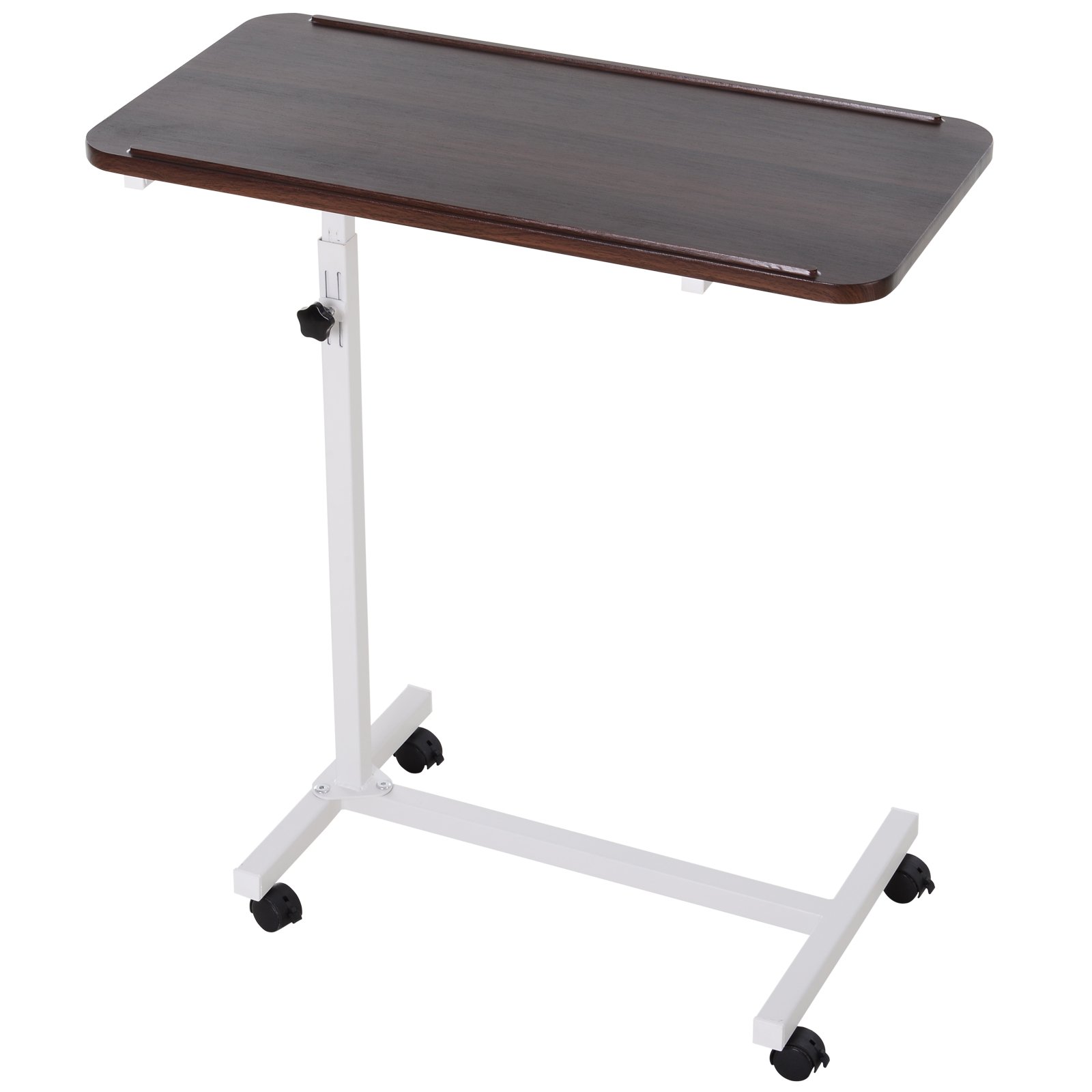 HOMCOM Height Adjustable Over Bed Table with Wheels - Brown - Image 1