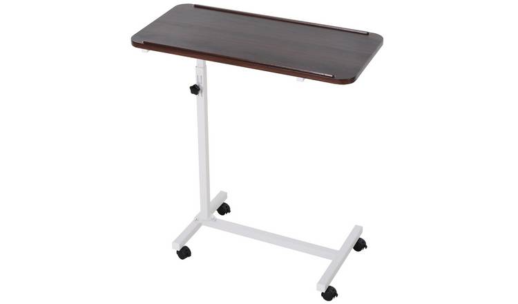HOMCOM Height Adjustable Over Bed Table with Wheels - Brown