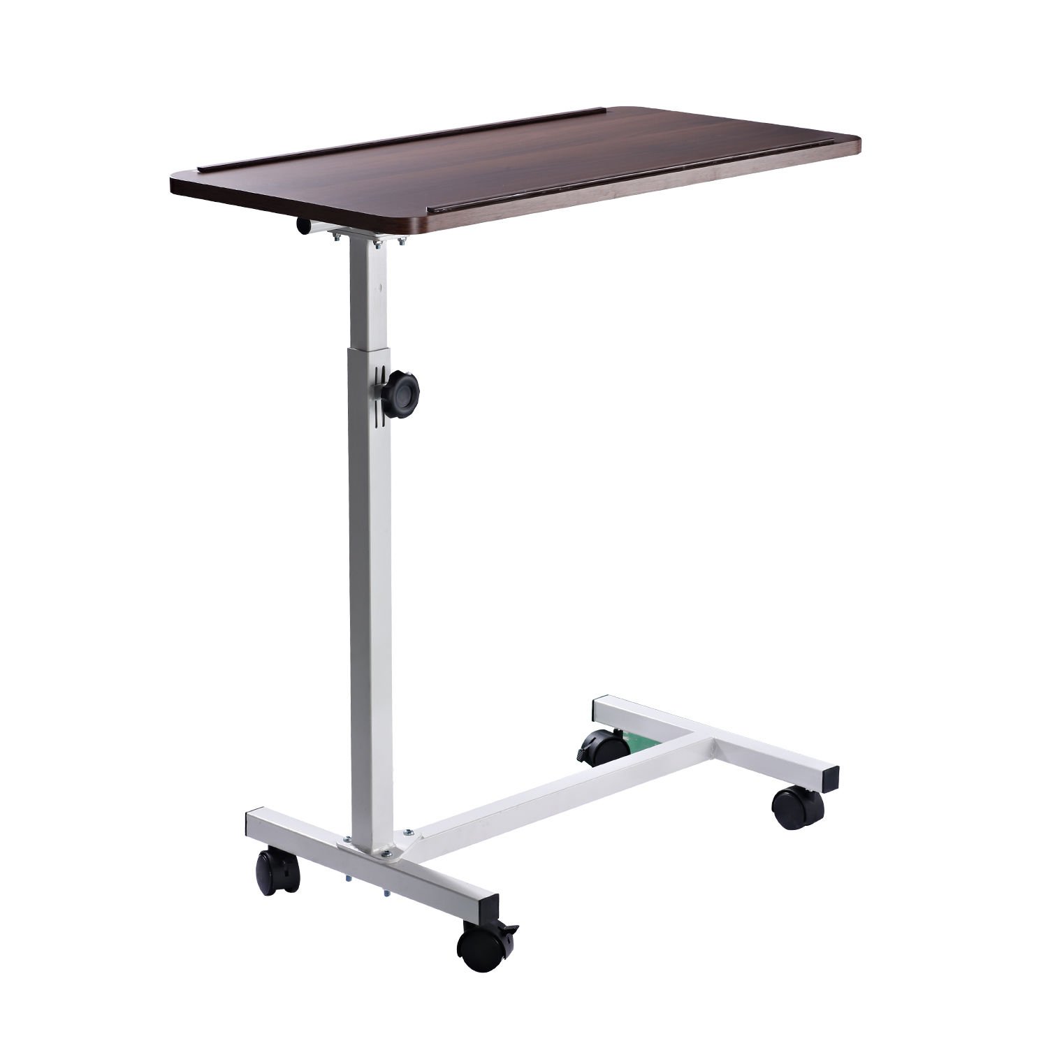 HOMCOM Height Adjustable Over Bed Table with Wheels - Brown - Image 2