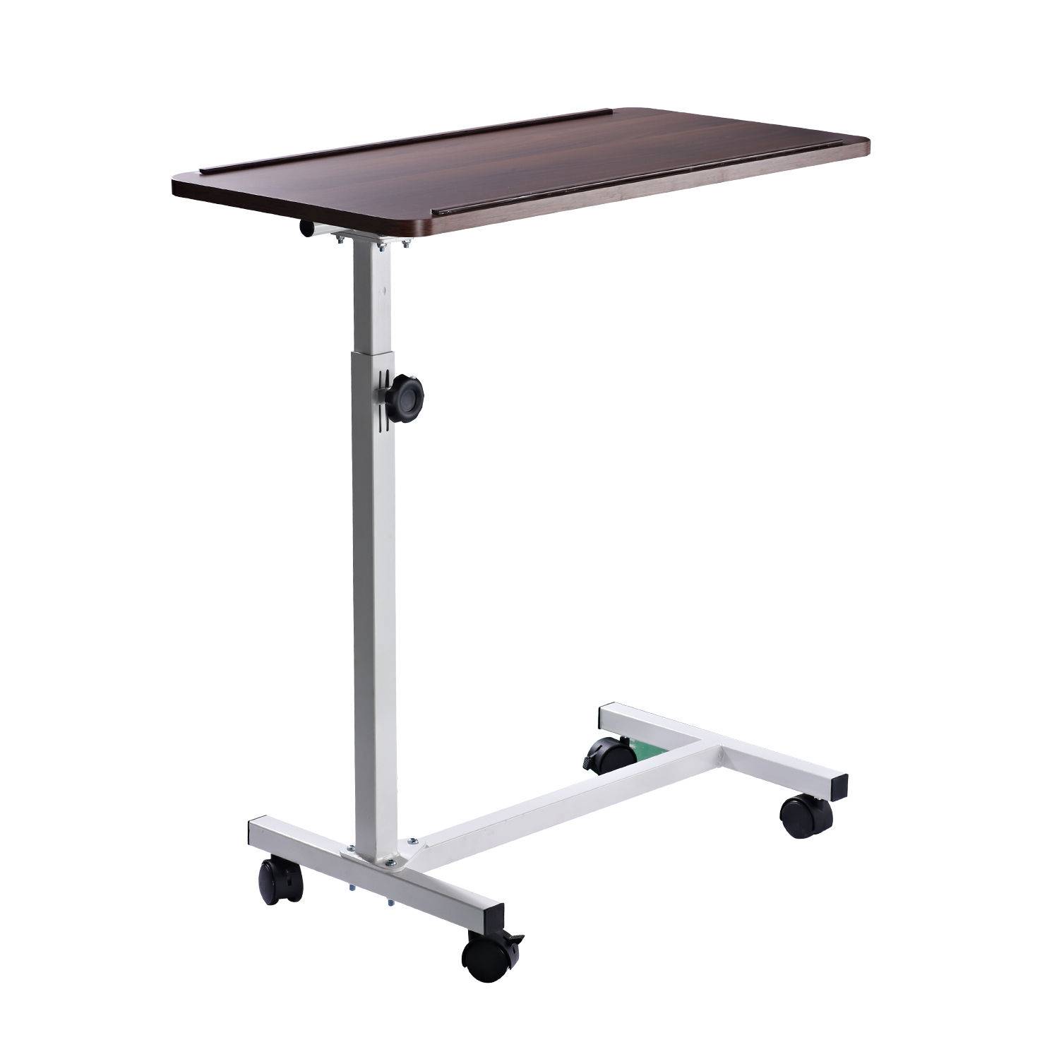 HOMCOM Height Adjustable Over Bed Table with Wheels - Brown - Image 2