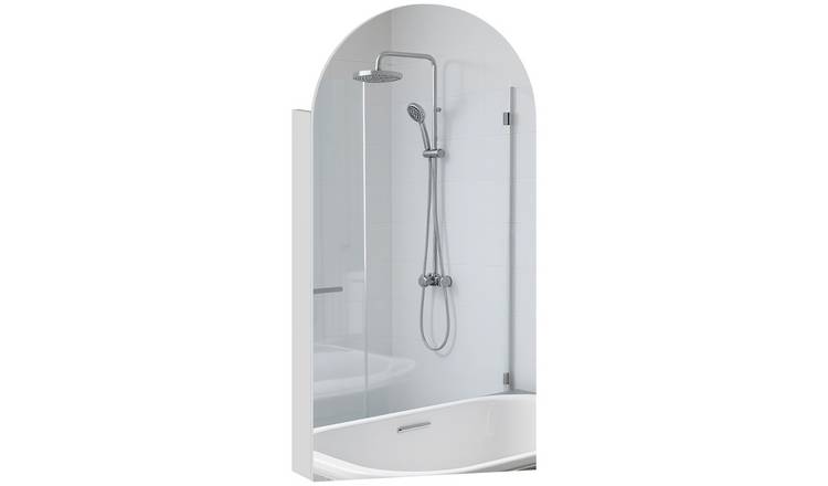 HOMCOM Wall Mounted Bathroom Mirror Cabinet with Frameless Arch Mirror - White