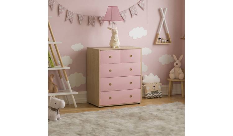 Junior Vida Neptune 5 Drawer Chest - Pink & Oak