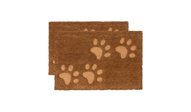Nicola Spring Coir Door Mats - Embossed Paw Prints - Pack of 2