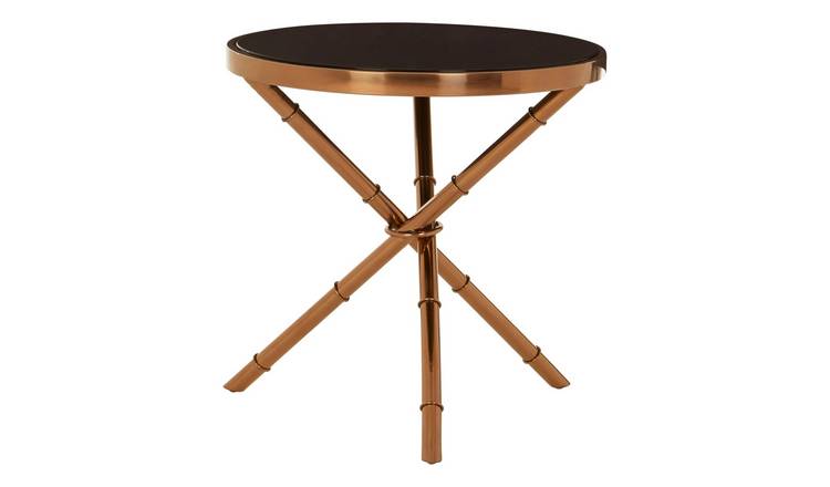 Orsina Alvaro Round Side Table with Legs and Glass Top – Rose Gold and Black