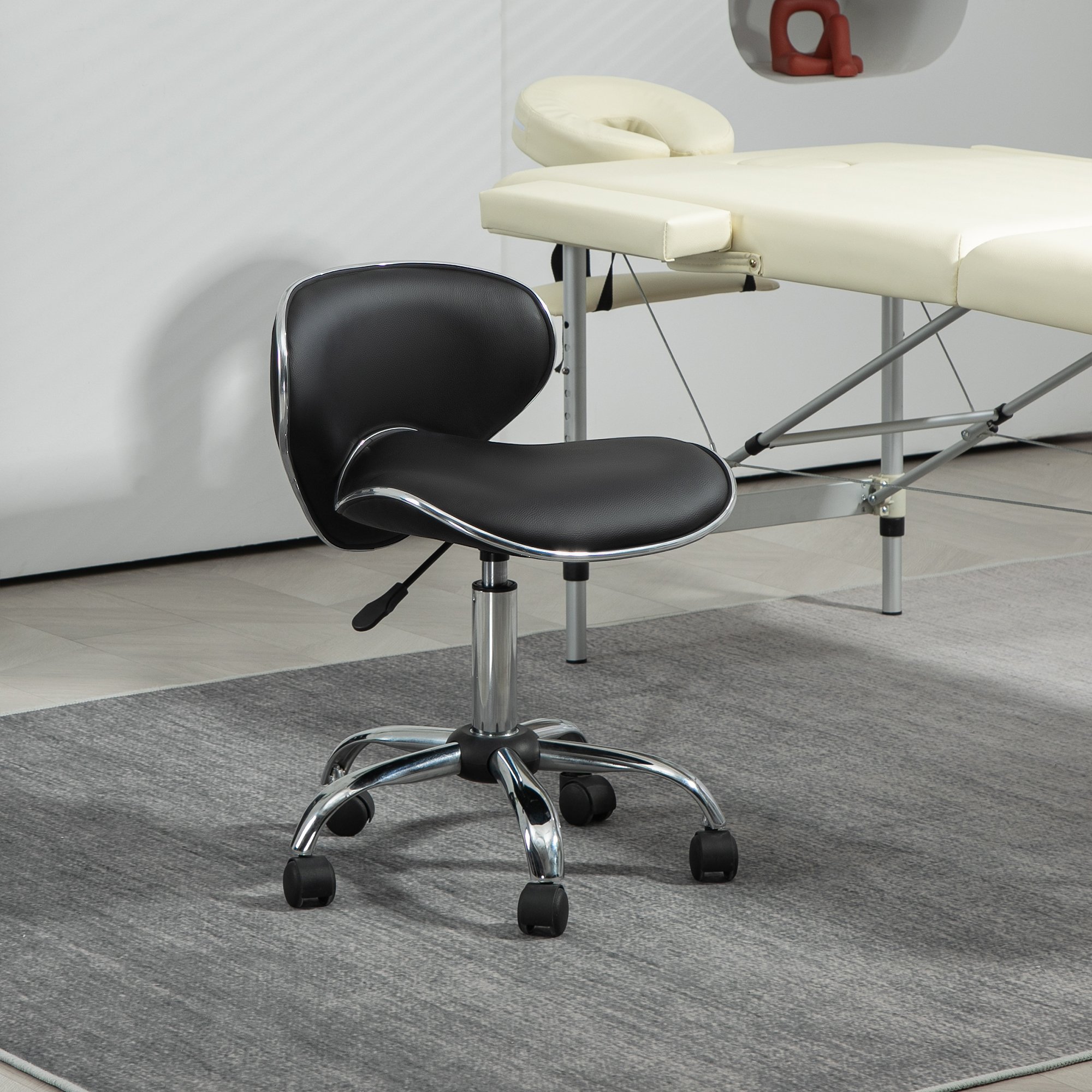 HOMCOM Adjustable Rolling Swivel Beauty Salon Chair - Black - Image 3