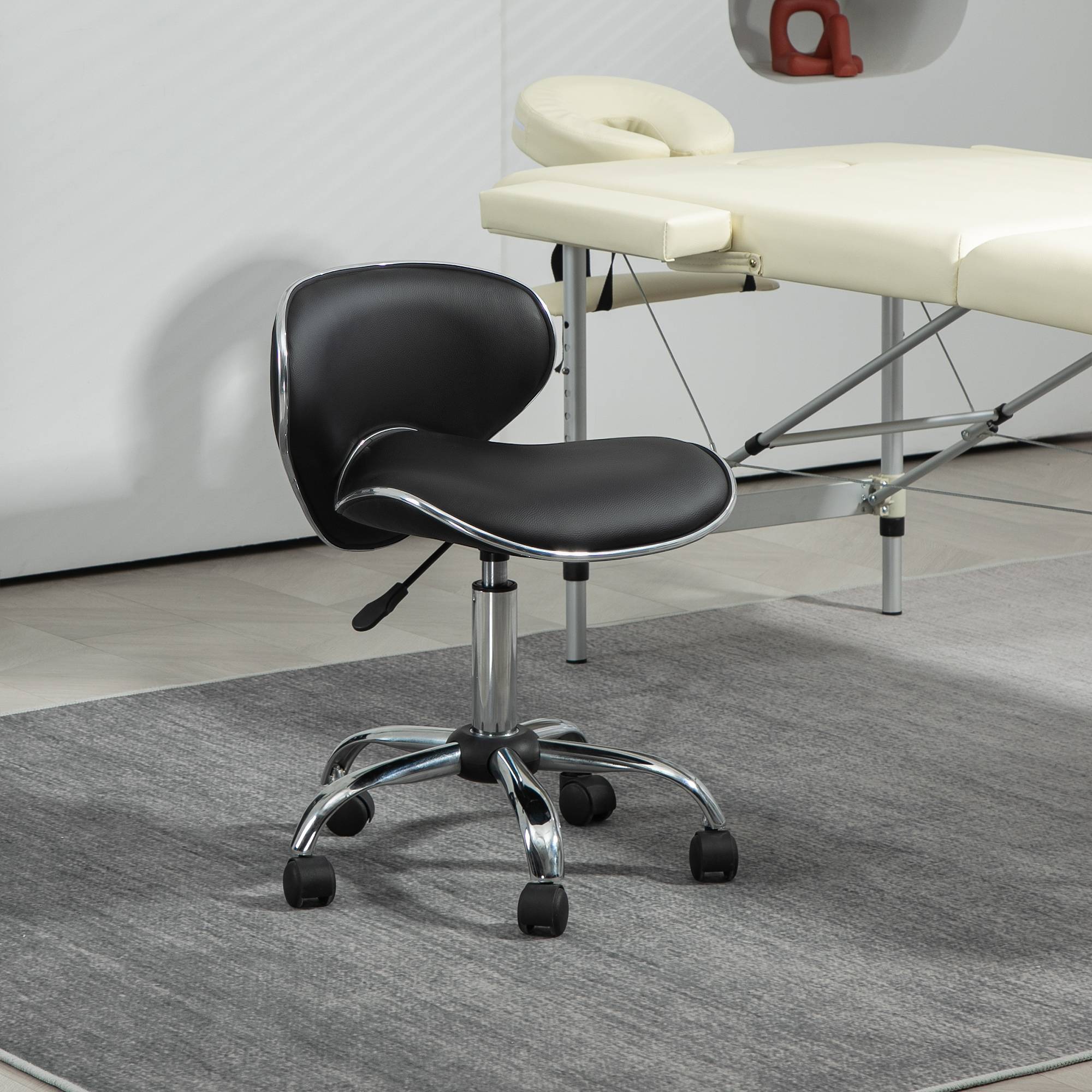HOMCOM Adjustable Rolling Swivel Beauty Salon Chair - Black - Image 3