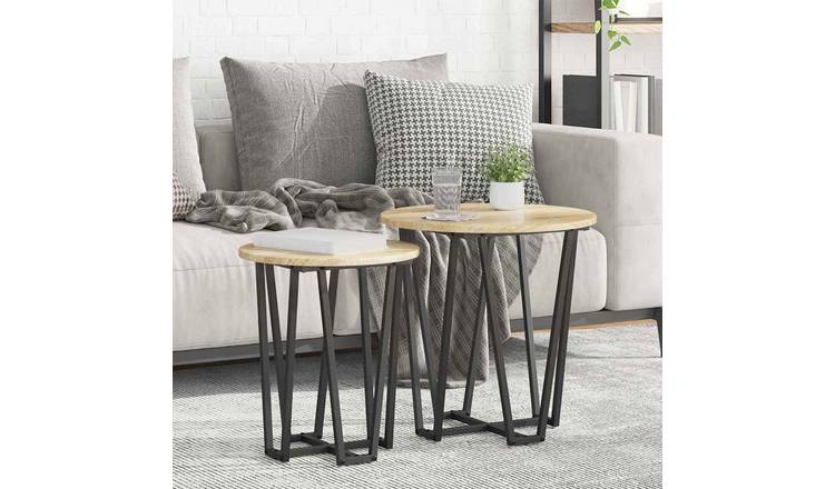 Walplus Pack of 2 Metal Side Table - Sonoma Oak - 50 x 50 x 50.5 cm