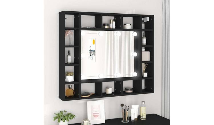 Walplus LED Engineered Wood Mirror Cabinet - Black - 91 x 15 x 76.5 cm
