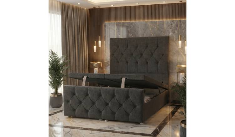 Somnior Chester Linen Small Double Ottoman Divan Bed with Footboard - Charcoal