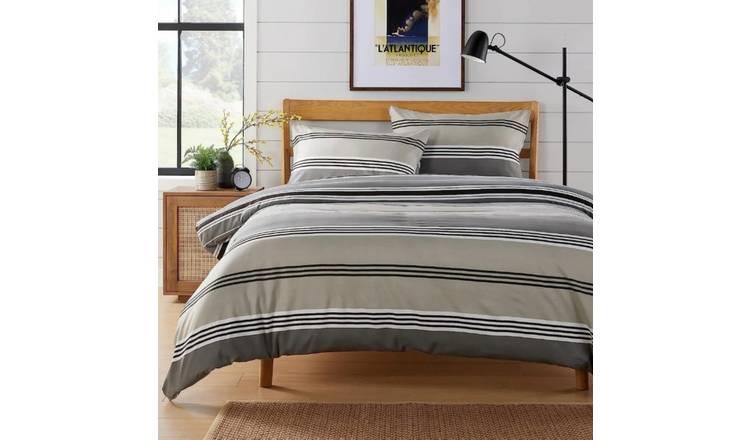 New Edge Blinds Harlow Stripes Printed Grey Duvet Set - Double