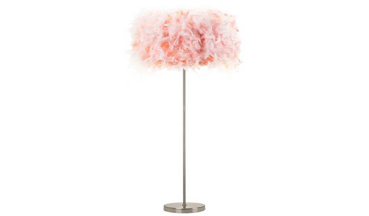 Happy Homewares Chic Real Pink Feather with Satin Nickel Base Floor Lamp - 40cm