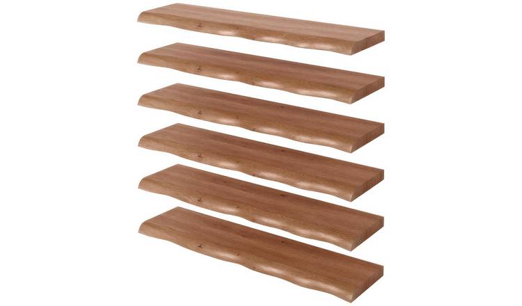 Harbour Housewares 80cm Wooden Live Edge Floating Shelves Pack of 6 - Walnut